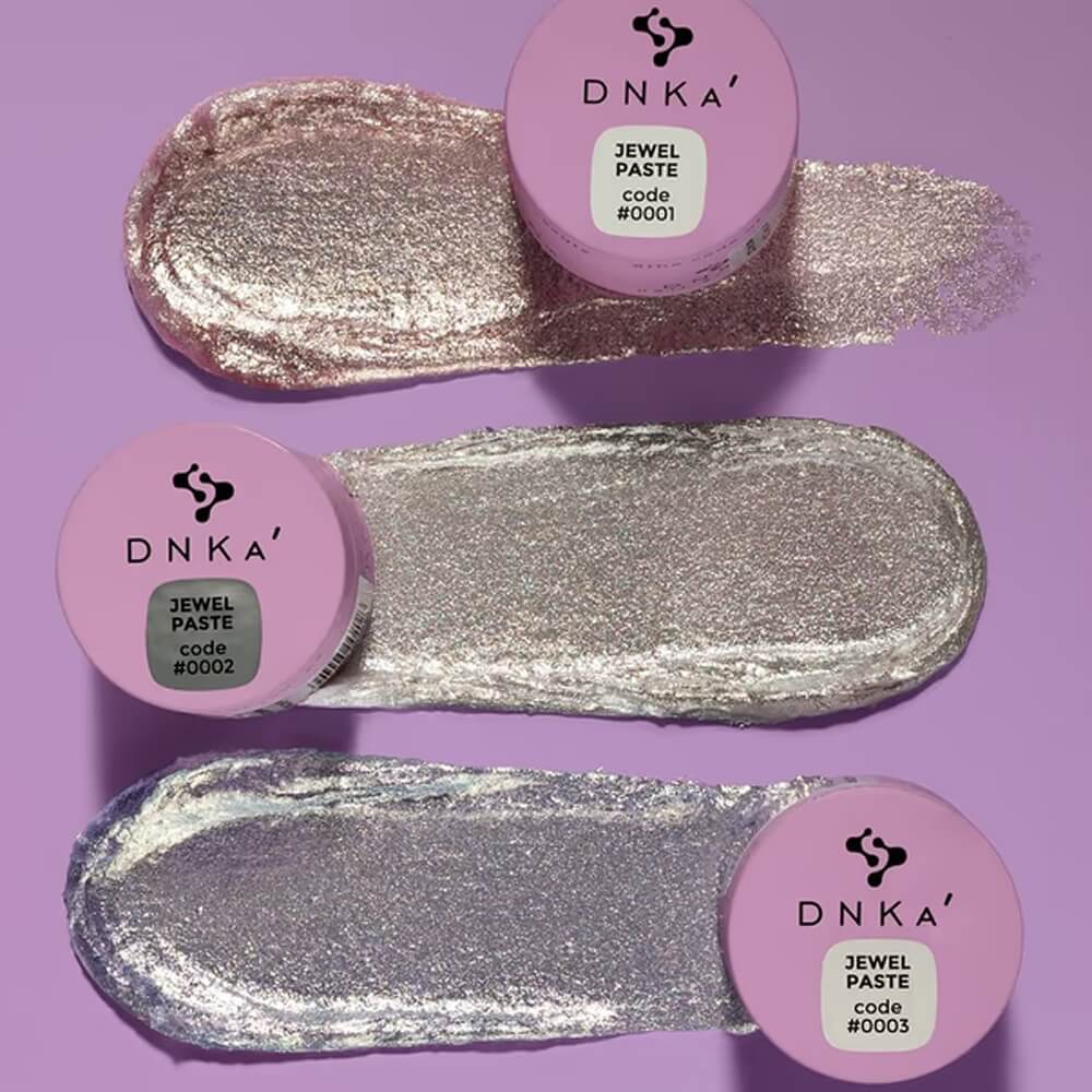 DNKa Gel Paste #0001 — open jar with brush, thick pearlescent paste texture