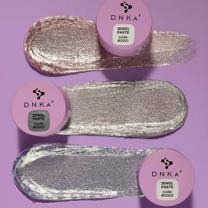 DNKa Gel Paste #0001 — open jar with brush, thick pearlescent paste texture