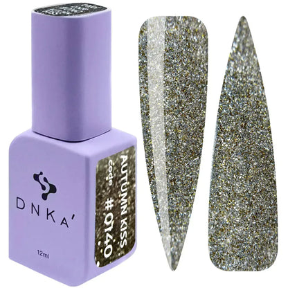 DNKa Gel Polish Color #0140 Autumn Kiss — swatch on nail tip, translucent beige shimmer