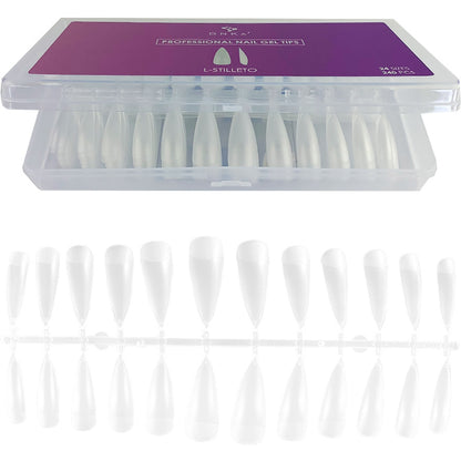 DNKa Professional Nail Gel Tips L-Stiletto — single tip close-up, long tapered point