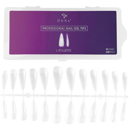 DNKa Professional Nail Gel Tips L-Stiletto — full box, 12 sizes
