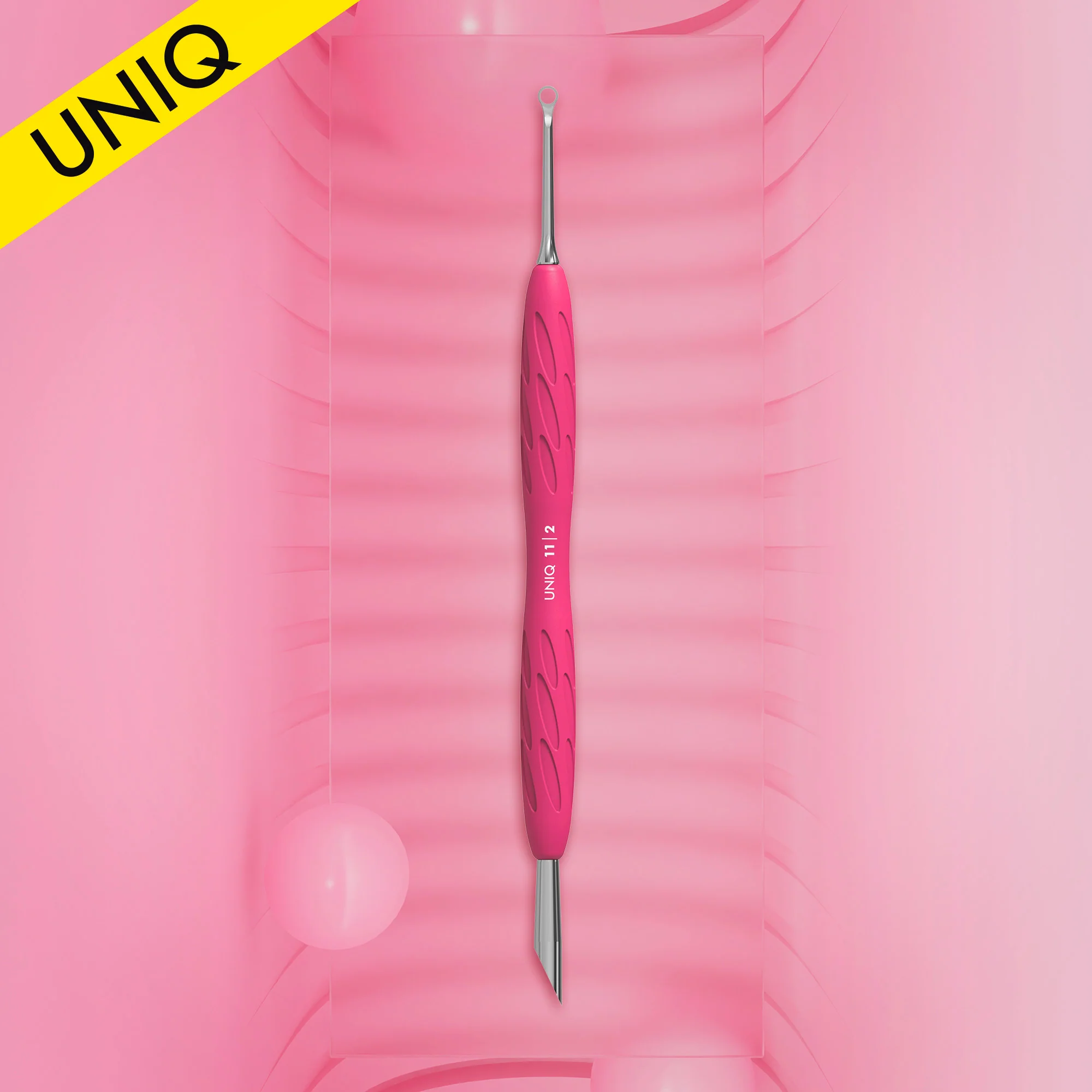 Manicure Pusher With Silicone Handle "Gummy" UNIQ 11 TYPE 2 (Slanted Pusher + Ring) PQ-11/2 STALEKS