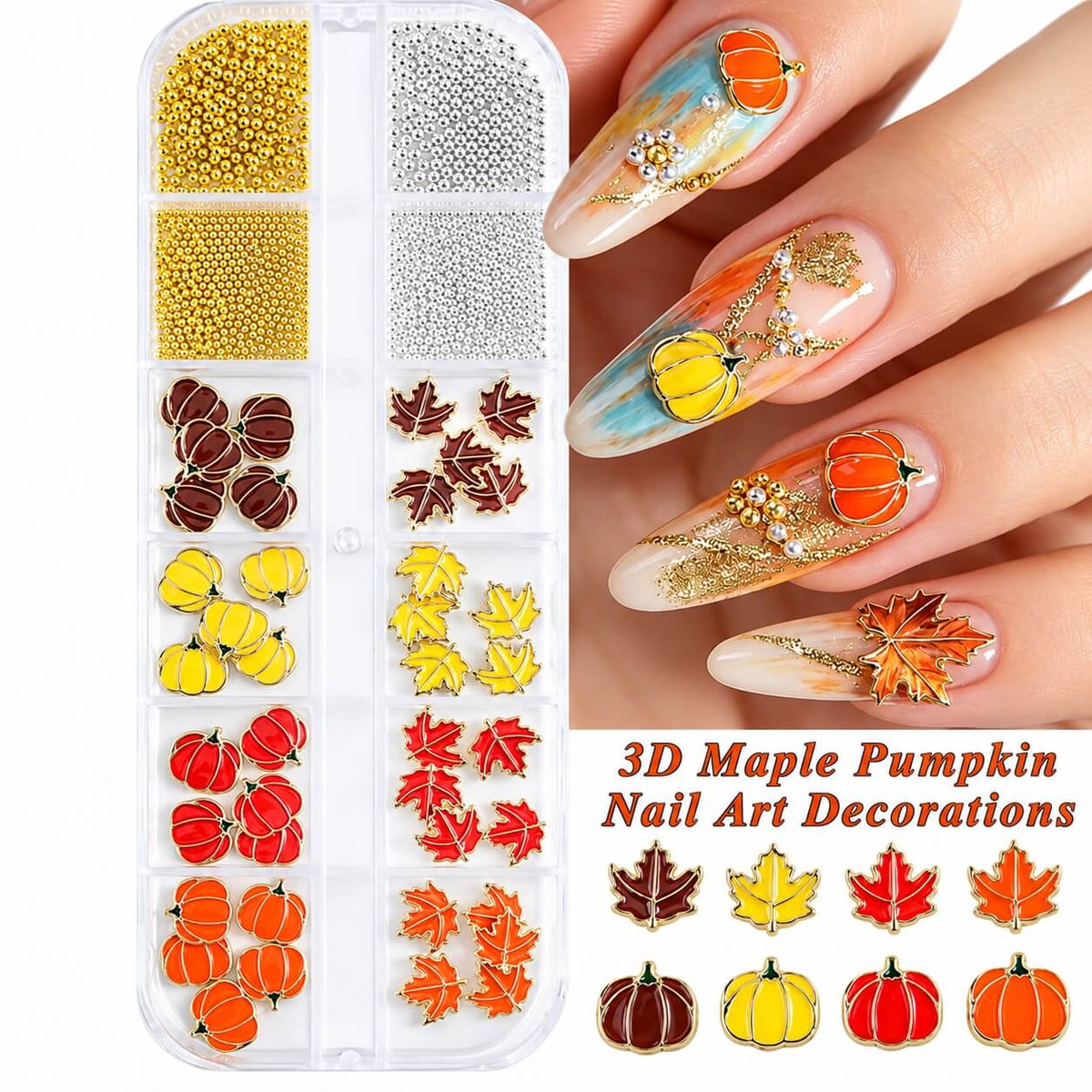 Fall Nail Art Charms & Caviar Beads Set