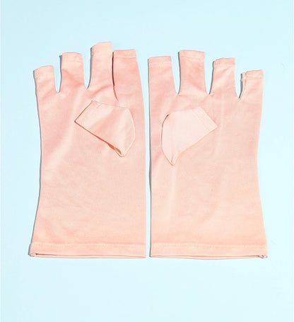 Pink nail gloves for gel polish curing under UV LED lamp