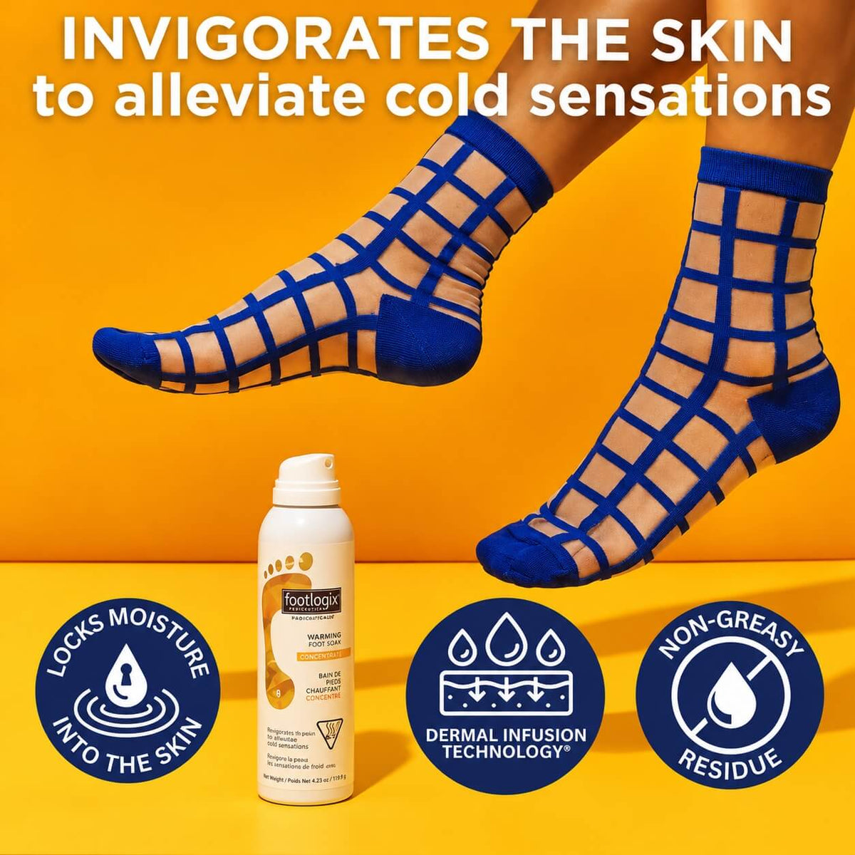 Applying Footlogix mousse to clean, dry feet before bedtime