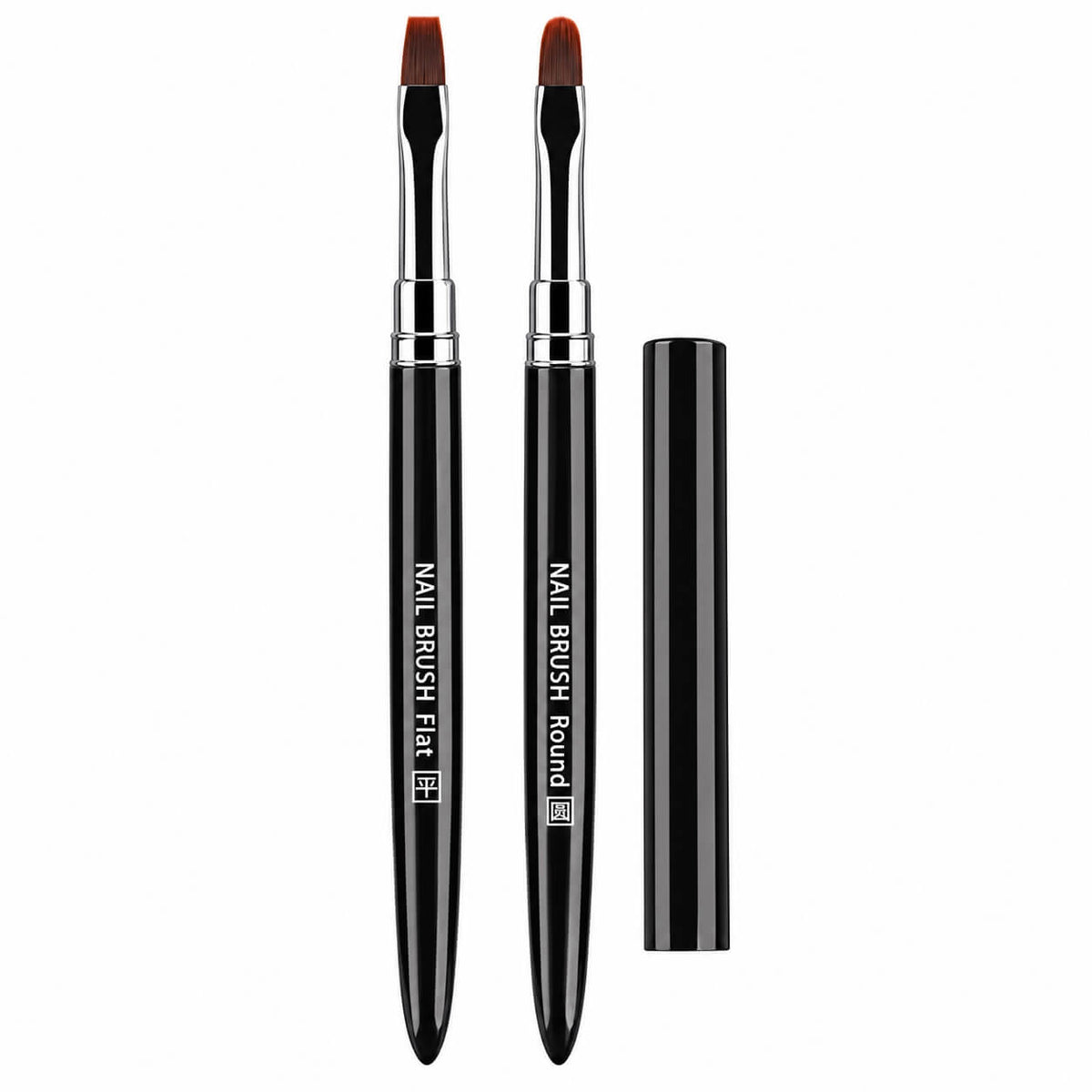 Gel brush, round and flat, black handle with a silver ferrule