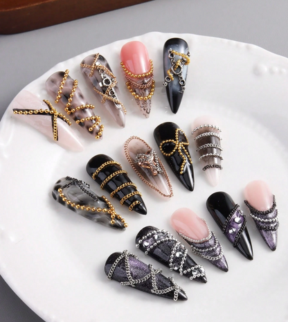 Gold &amp; Silver Nail Chain Set (12 Grids) for Nail Techs