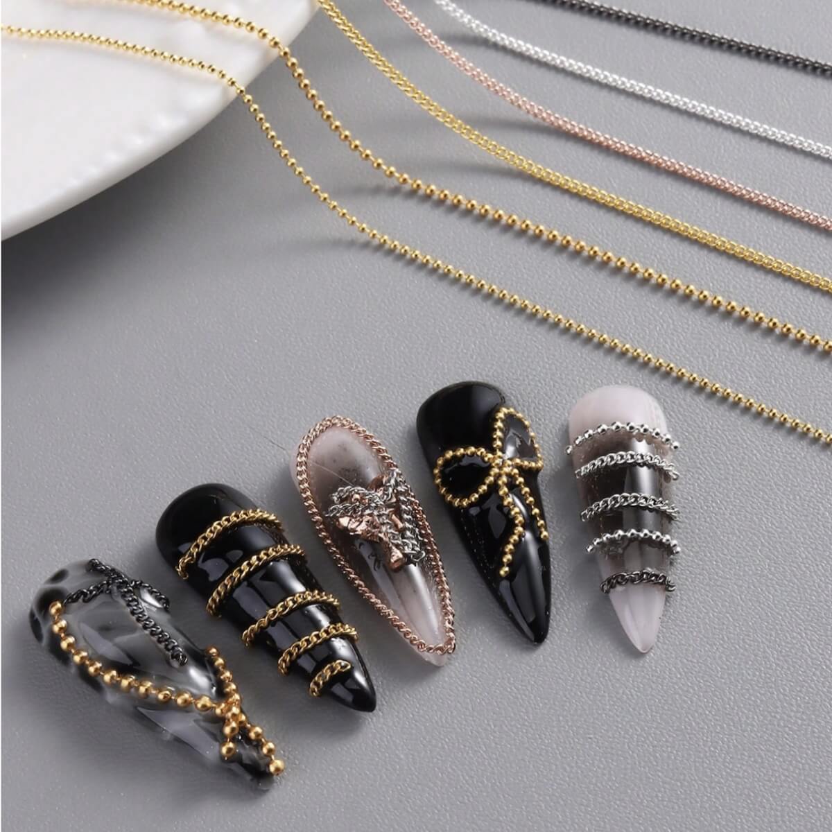 Gold & Silver Nail Art Chain Set