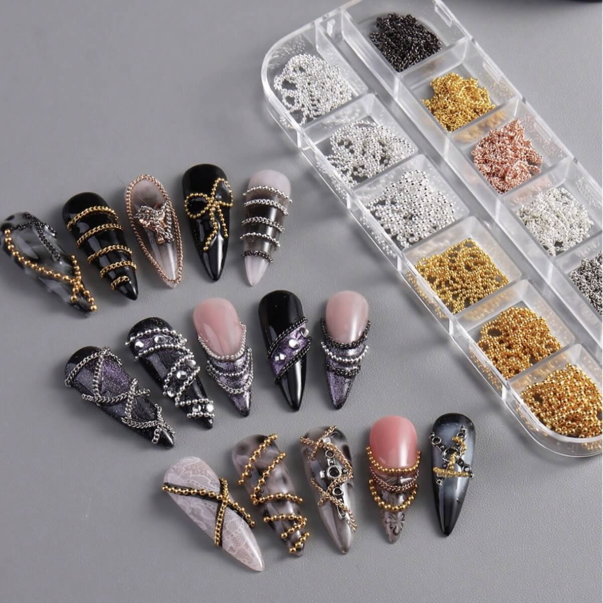 3D Nail Chain Decorations 12 Grids