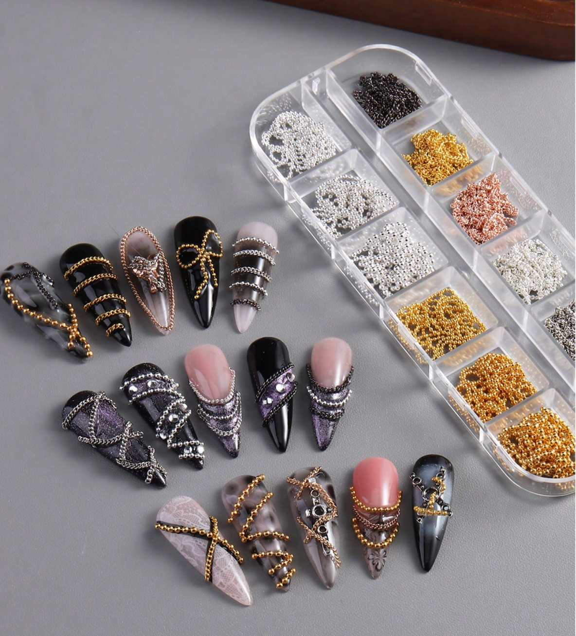 Gold &amp; Silver Nail Chain Set 