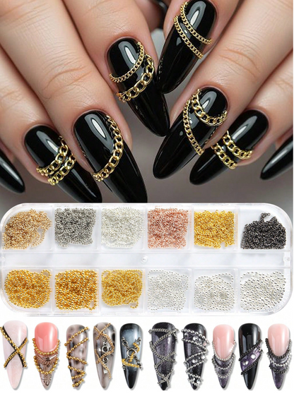 Gold &amp; Silver Nail Chain Set (12 Grids) for Nail Techs
