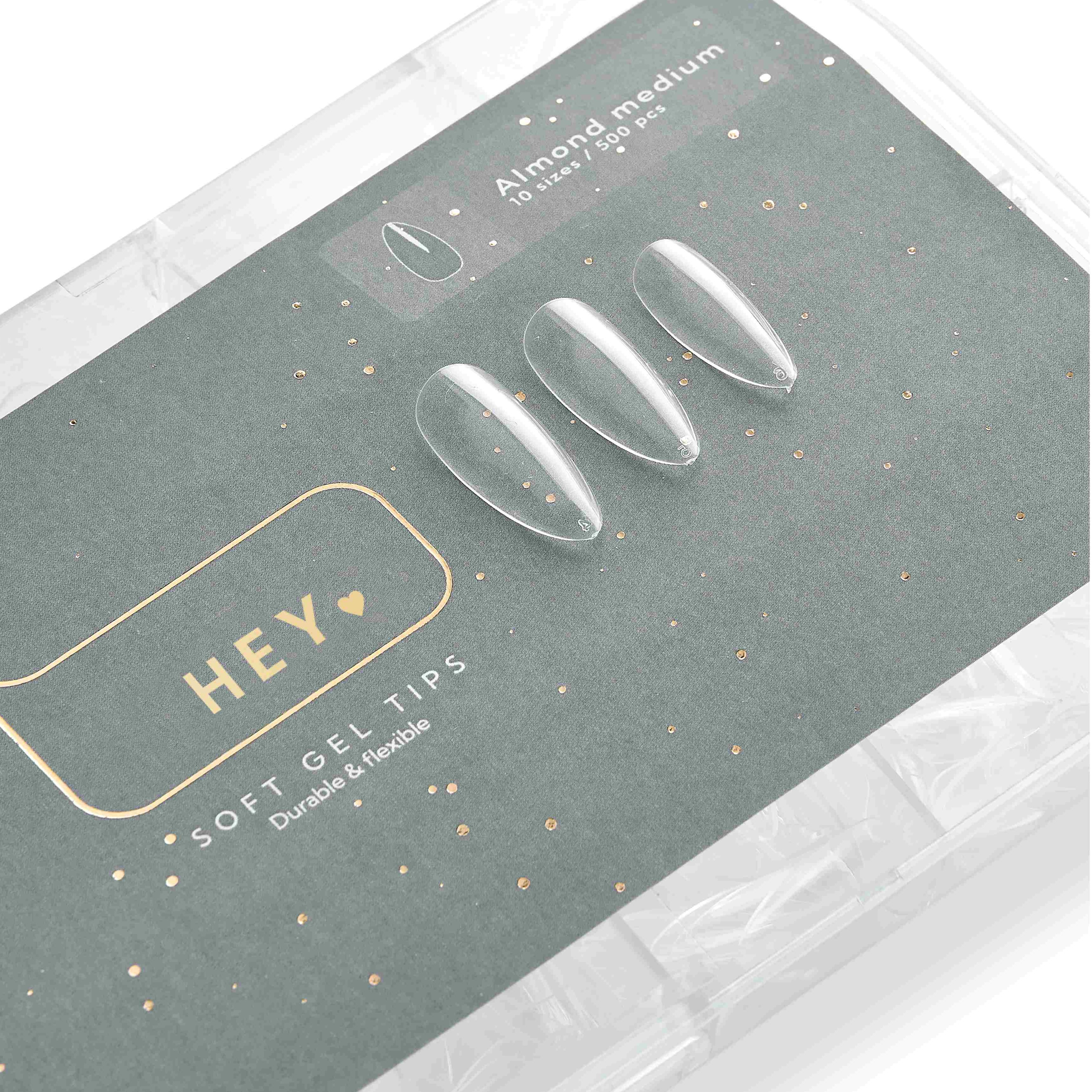 HEYLOVE - Soft Gel Tips Almond Medium, 500pcs