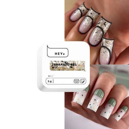 Elevate your nail designs with HEYLOVE Terrazzo Gel #1, a sparkling and versatile gel from the Terrazzo collection. 