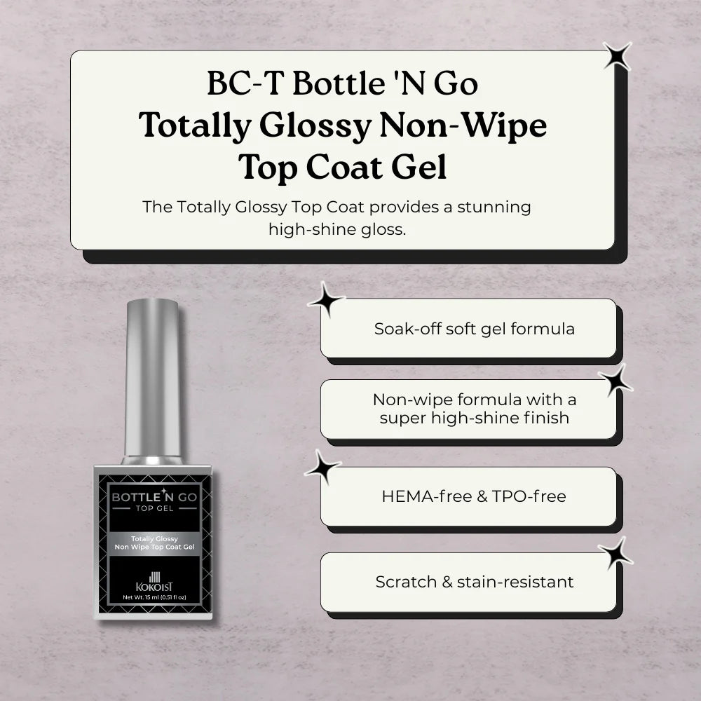 Kokoist BC-T Bottle 'N Go Totally Glossy Non Wipe Top Coat Gel 15 ml