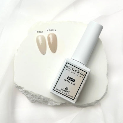 Kokoist Bottle 'N Go BC-79 Lychee Nude — single nail close-up, translucent texture