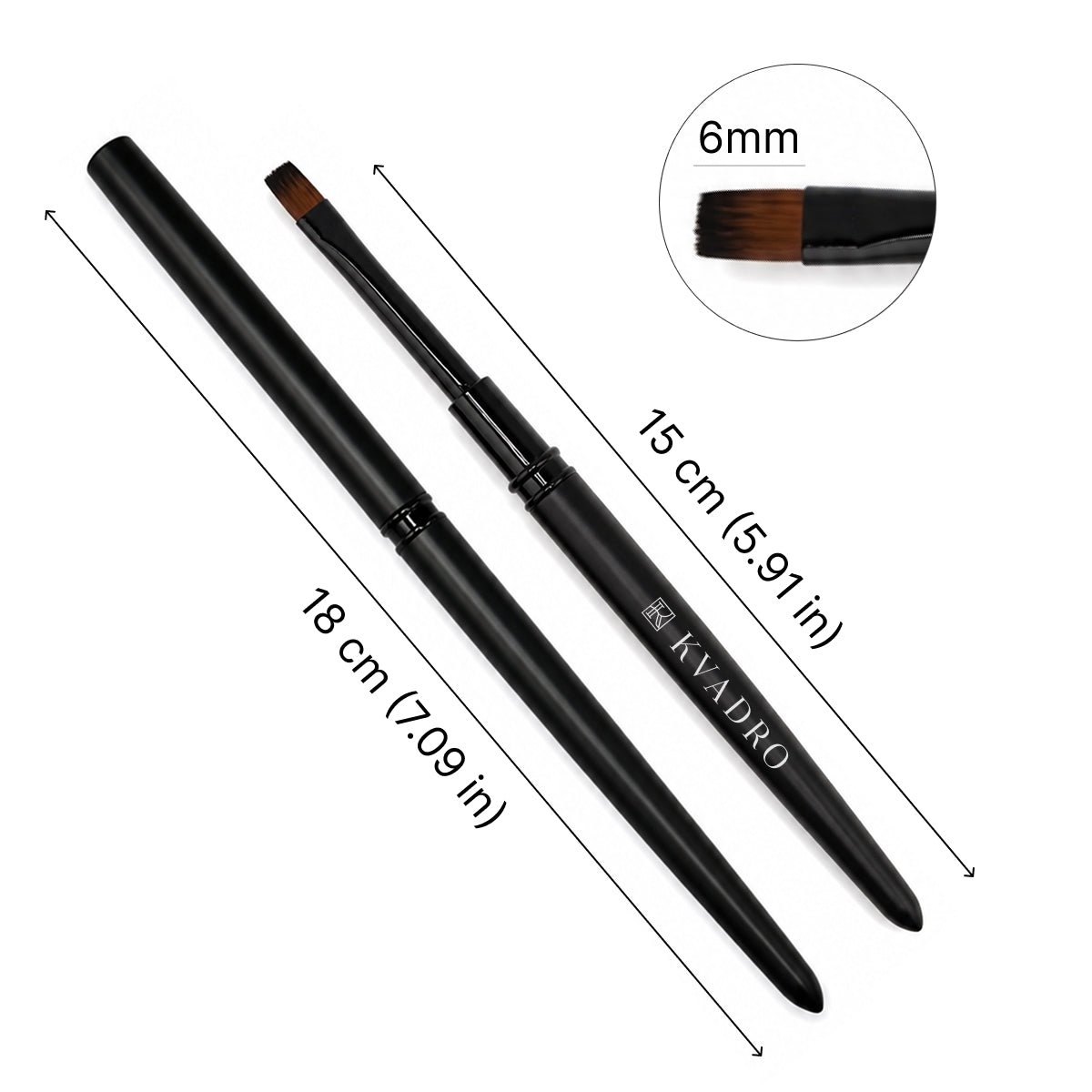 KVADRO Flat Tip Nail Brush, 6mm, with protective cap removed