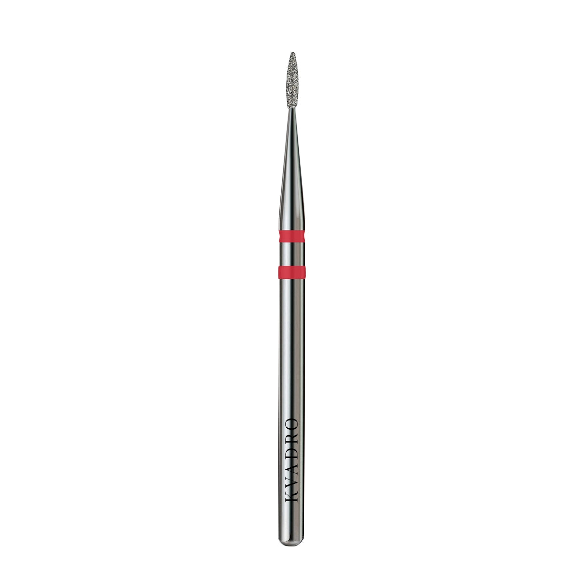 The KVADRO Diamond Nail Drill Bit – Pointed Flame 0.10 mm – Red is a precision nail drill bit designed for safe and delicate work around the cuticle area.