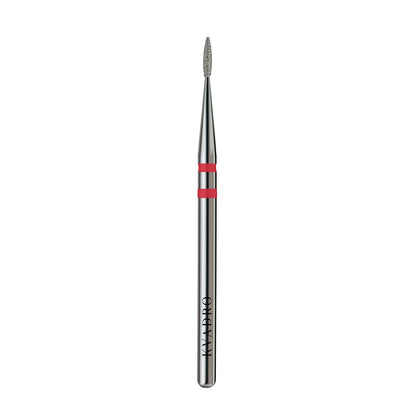 The KVADRO Diamond Nail Drill Bit – Pointed Flame 0.10 mm – Red is a precision nail drill bit designed for safe and delicate work around the cuticle area.