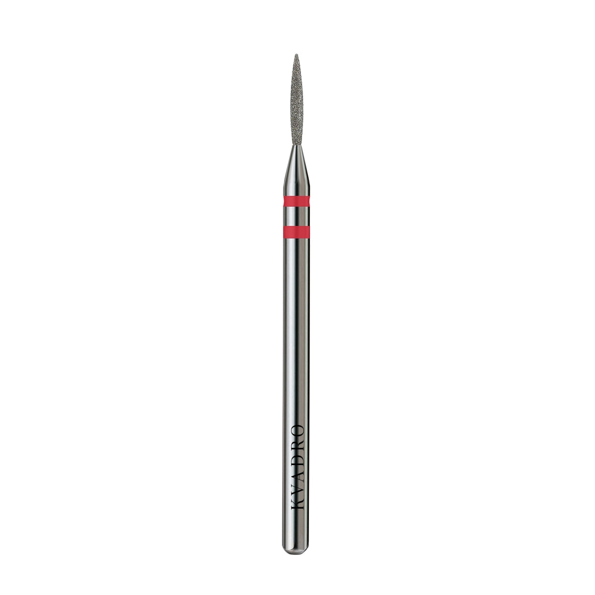 KVADRO Diamond Nail Drill Bit Pointed Flame 0.12 mm Red is a precision tool designed for professional manicure and pedicure procedures.