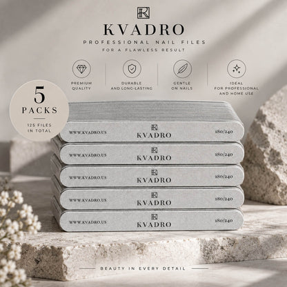KVADRO Nail Files 180/240, individual 25pcs pack with grit label