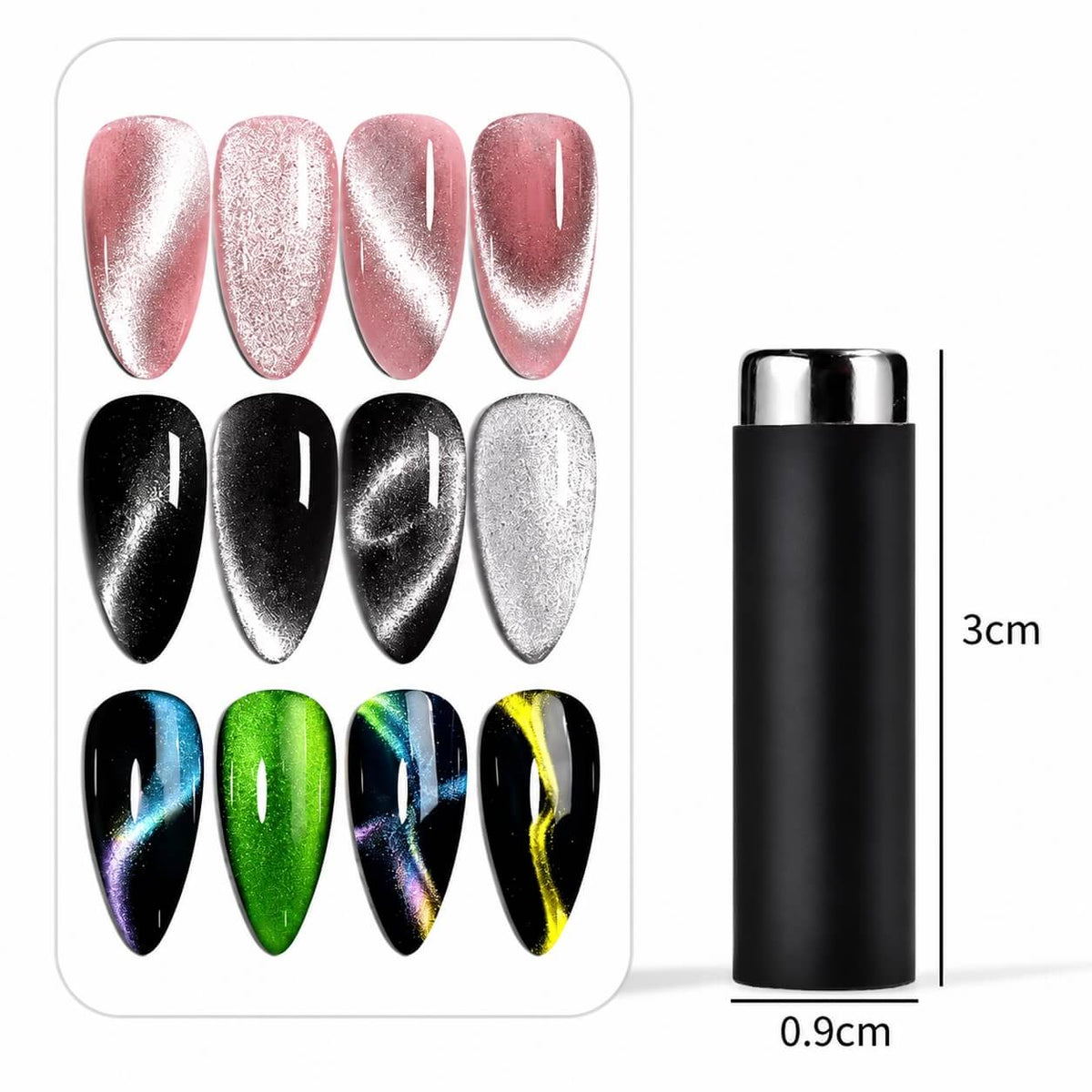 KVADRO super mini magnet, black cylinder with a silver cap, 3 cm tall and 0.9 cm wide