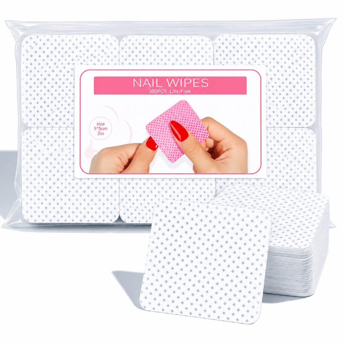 Purple perforated gel polish remover pads in a zip bag