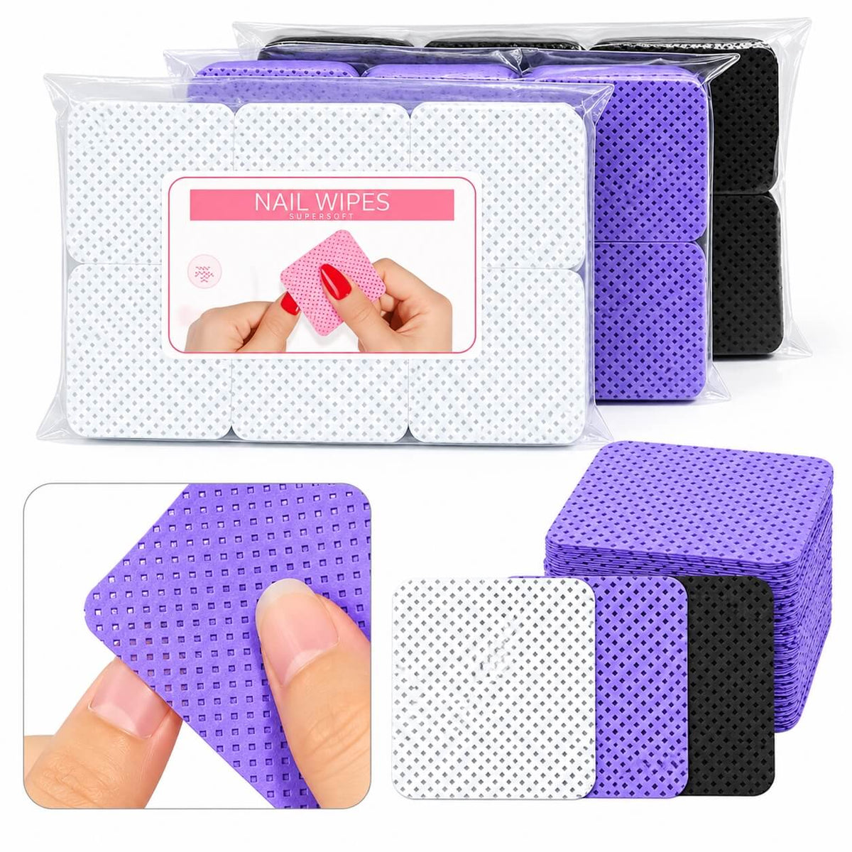 00pcs lint-free nail wipes in a clear bag, 15 x 10 cm