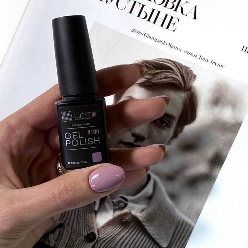 LiNTO Gel Polish #190 — label close-up, pastel violet shade
