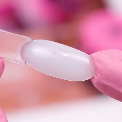 Close-up of a repaired nail crack with white LUNAmoon Fiber Gel