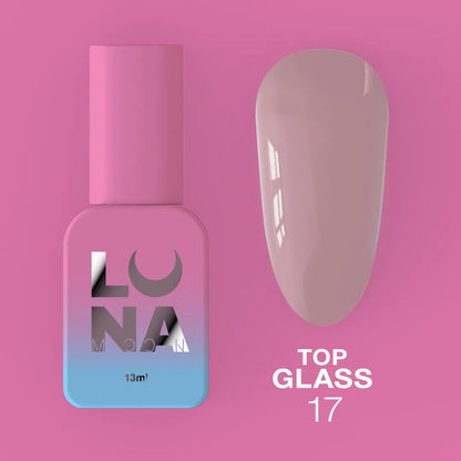 LUNAmoon Top Glass #17 pink gel top coat bottle, 13ml