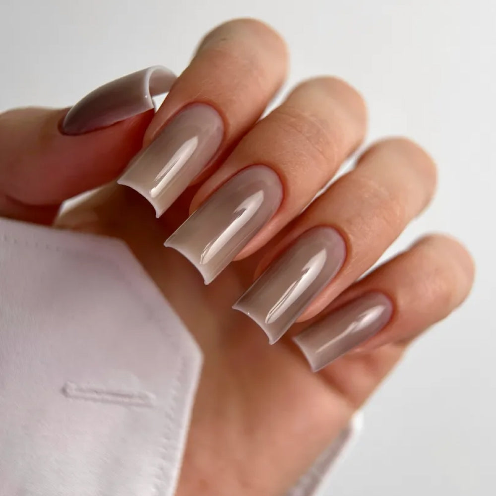 Glossy glass-effect manicure finished with LUNAmoon Top Glass #18