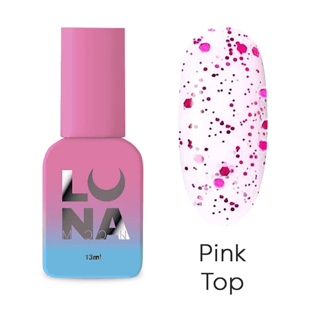Luna Top Pink glossy gel nail top coat 13ml
