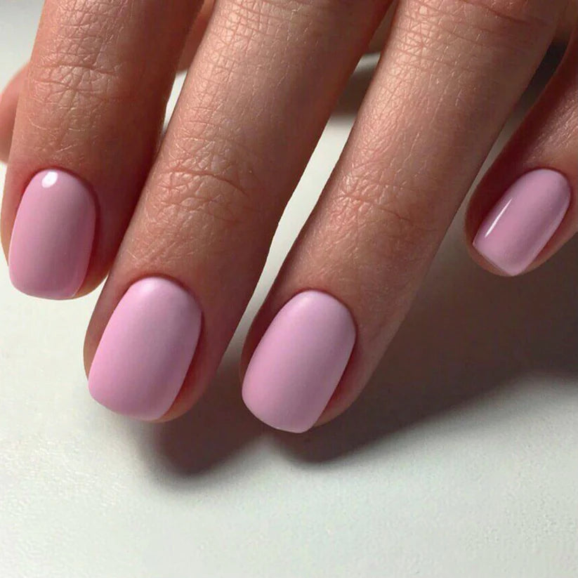 Luxio Afterglow Gel Polish — full manicure, pastel pink coverage