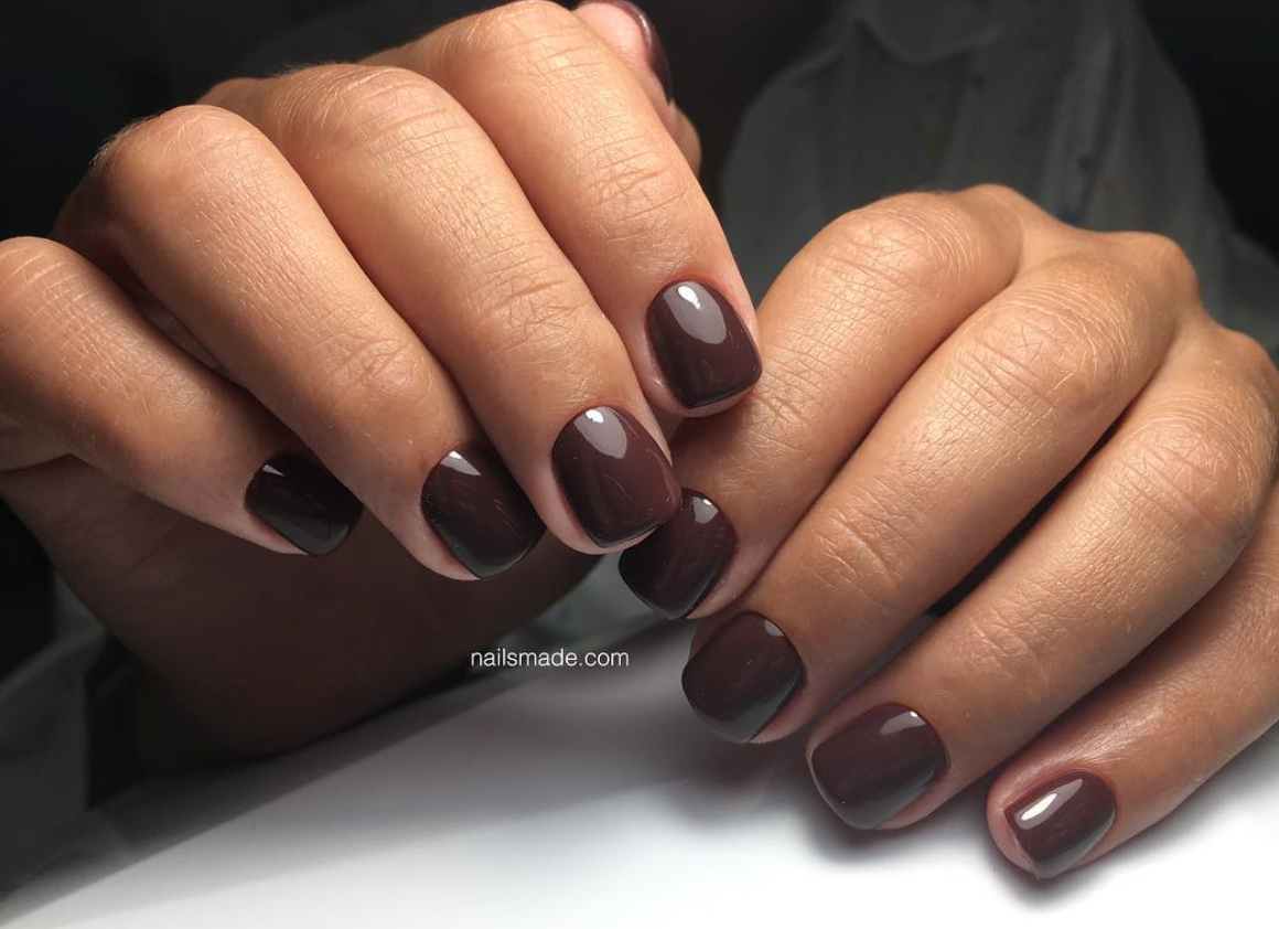 Luxio Cocoa Gel Polish — full manicure, rich chocolate brown coverage