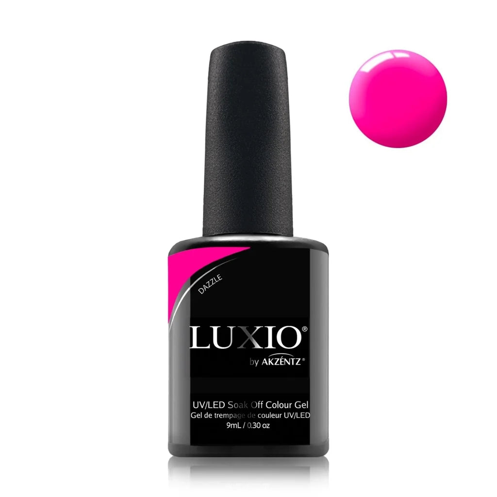 Luxio Dazzle Gel Polish — full manicure, bright neon pink coverage