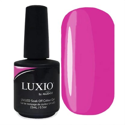 Luxio Dazzle Gel Polish — closed bottle, super bright neon pink