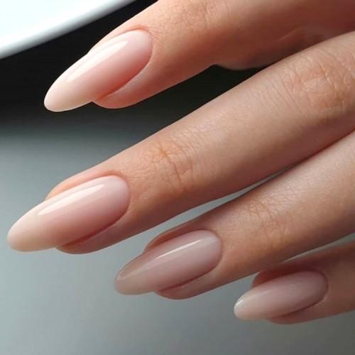 Luxio Demure Gel Polish — open bottle with brush, sheer pink gel
