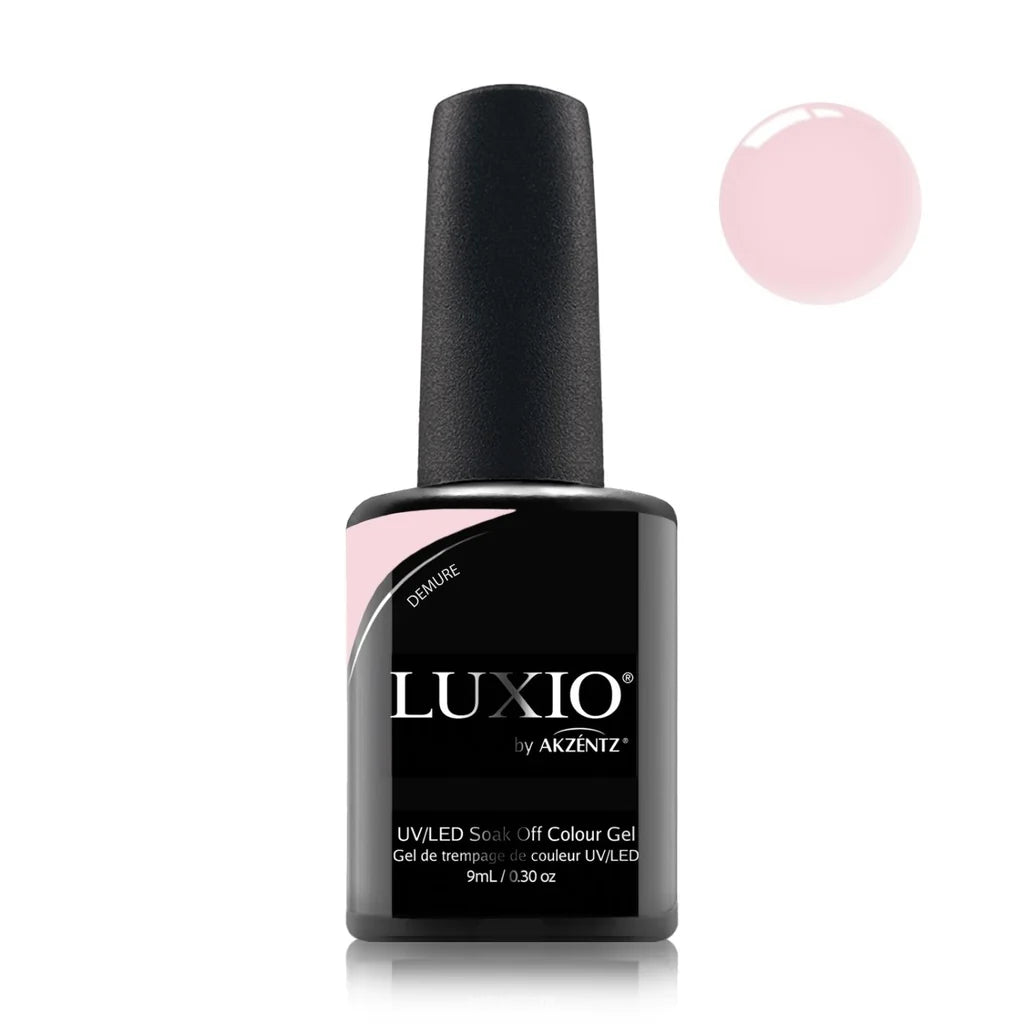 Luxio Demure Gel Polish — single nail close-up, glossy sheer finish