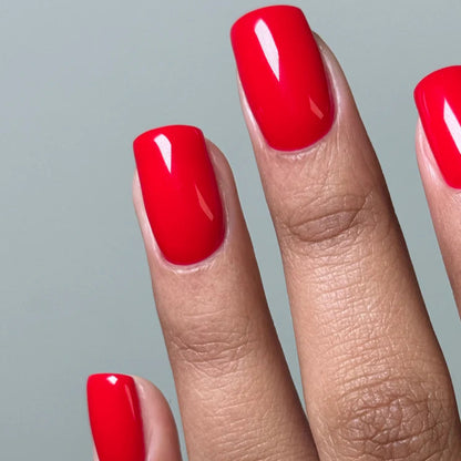 Luxio Glitch Opaque Gel Polish — full manicure, bold opaque red coverage
