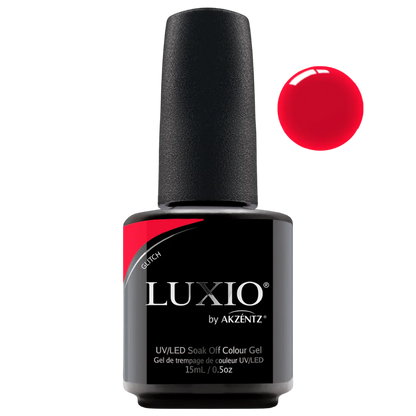 15ml — Luxio Glitch Opaque Gel Polish — bottle paired with a Luxio top coat