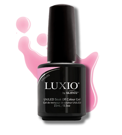 Luxio Lipgloss Gel Polish — closed bottle, vibrant bubblegum jelly shade