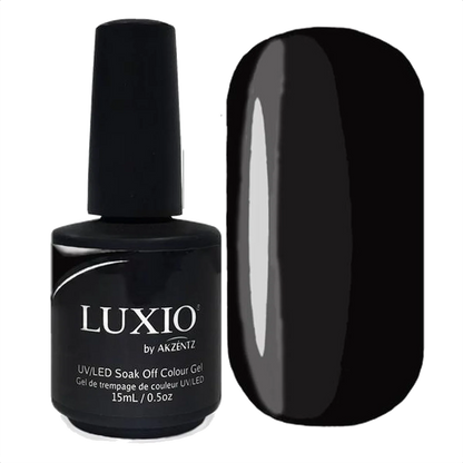 Luxio Nightfall Gel Polish — closed bottle, super saturated true black
