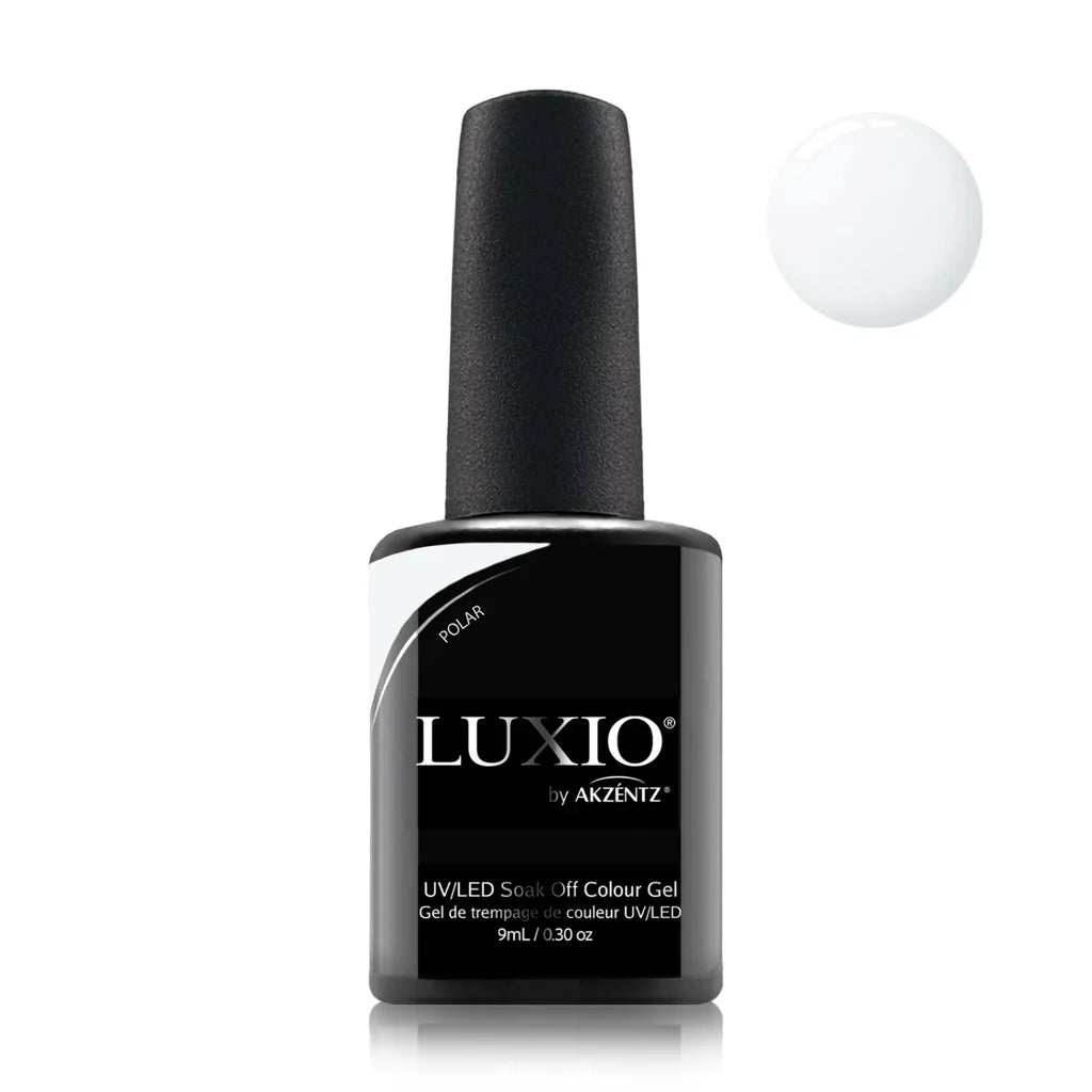9ml — Luxio Polar Gel Polish — single nail close-up, glossy white finish