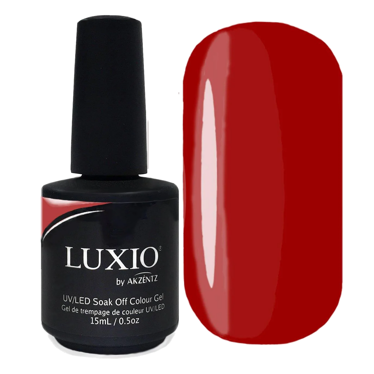 15ml — Luxio Prerogative Gel Polish — open bottle with brush, red gel