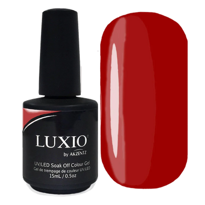 15ml — Luxio Prerogative Gel Polish — open bottle with brush, red gel