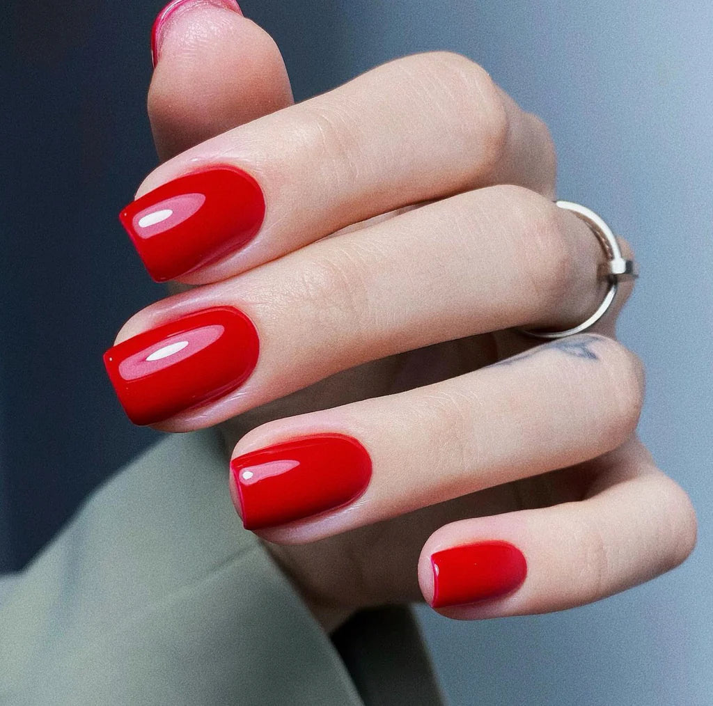 Luxio Rosso Gel Polish — open bottle with brush, red gel