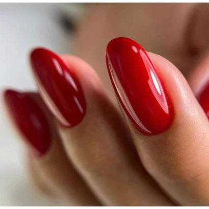 Luxio Rosso Gel Polish — full manicure, medium red coverage
