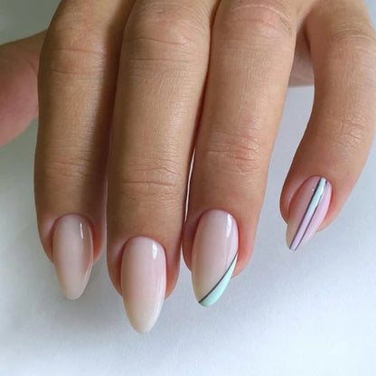 15ml — Luxio Sentiment Gel Polish — swatch on nail tip, beige finish with subtle pearl