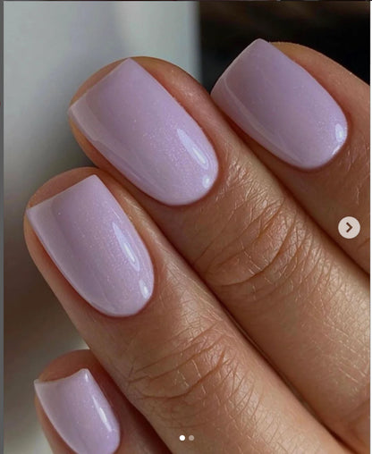Luxio Vapour Gel Polish — full manicure, delicate lilac shimmer coverage