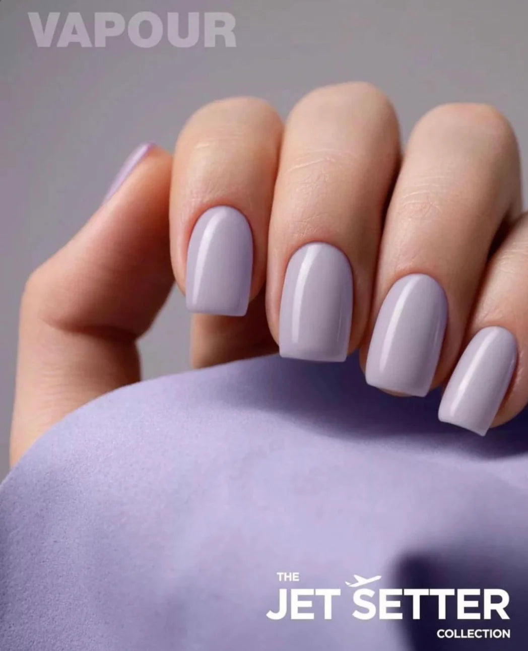 Luxio Vapour Gel Polish — swatch on nail tip, soft lilac shimmer finish